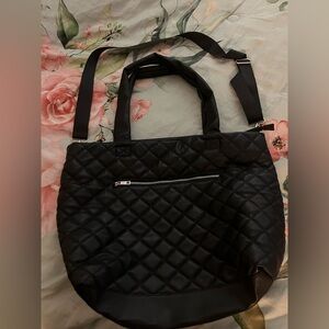 Madden Girl black quilted tote bag with adjustable strap